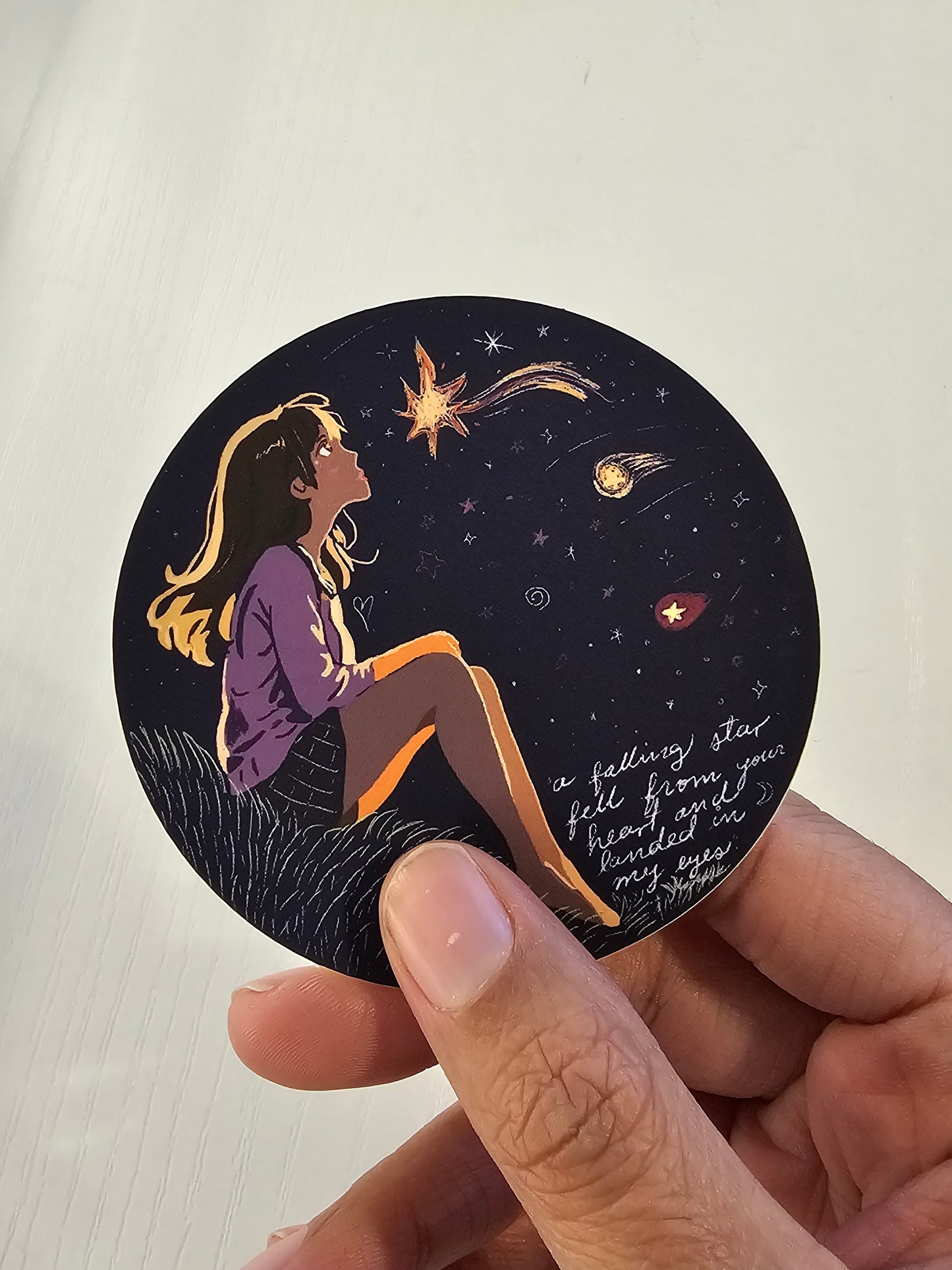 A Falling Star – Cosmic Love Inspired Vinyl Sticker (3x3 Circle)