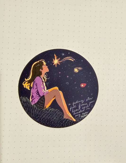 A Falling Star – Cosmic Love Inspired Vinyl Sticker (3x3 Circle)