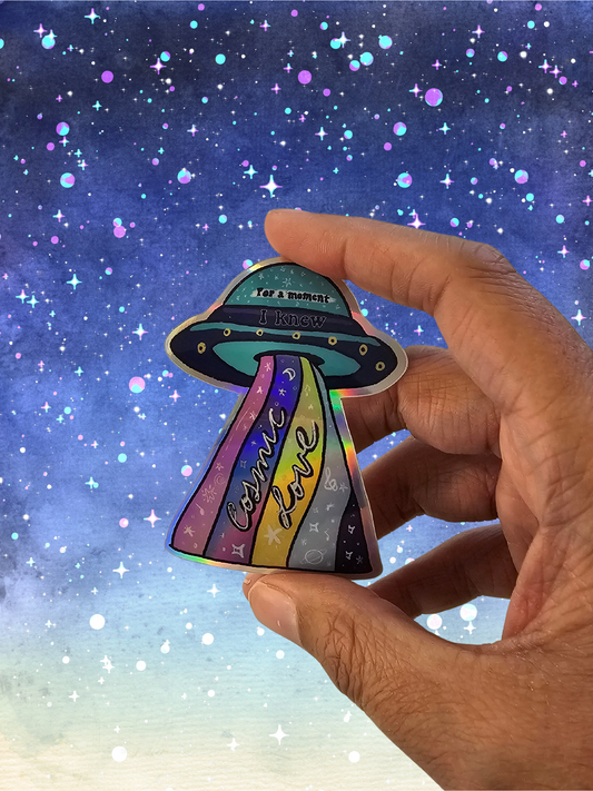 Cosmic Love UFO Sticker – Down Bad Inspired (Holographic Vinyl)