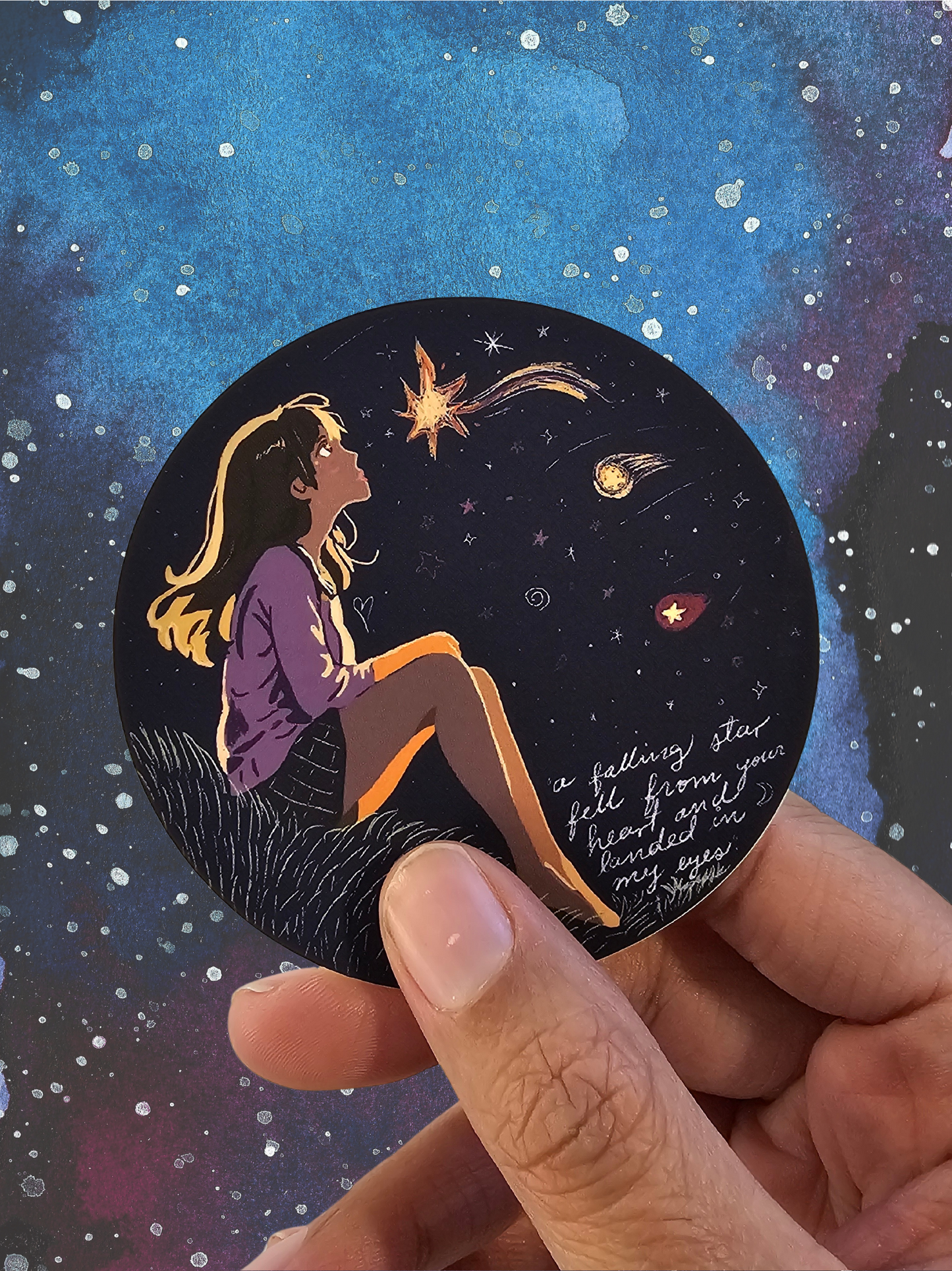 A Falling Star – Cosmic Love Inspired Vinyl Sticker (3x3 Circle)