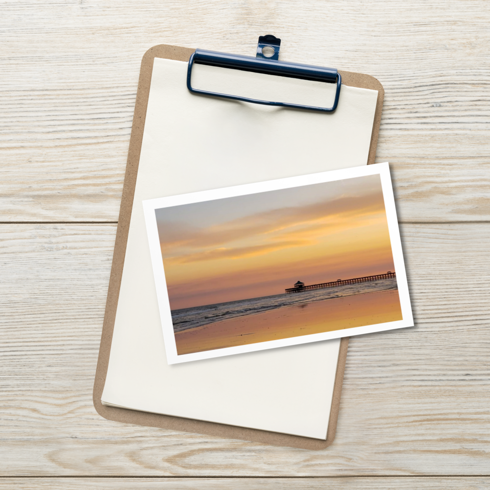 Golden Sky at Folly Beach Postcard | Pink Sunset Coastal Photography Card
