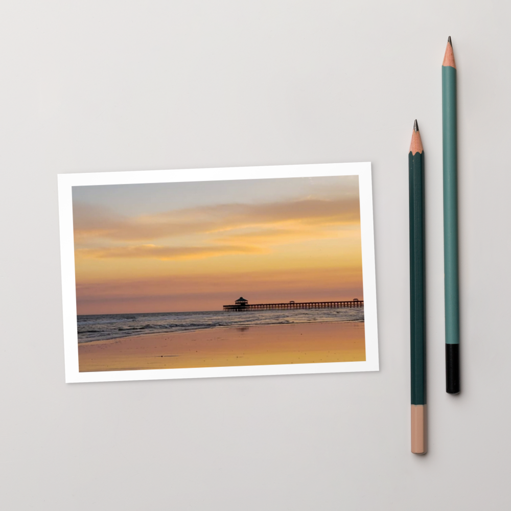 Golden Sky at Folly Beach Postcard | Pink Sunset Coastal Photography Card